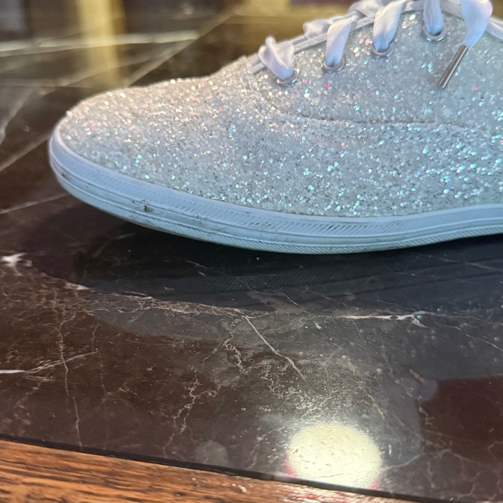 Size 8.5 Keds for Kate Spade white glitter sneakers with satin laces - Picture 9 of 9